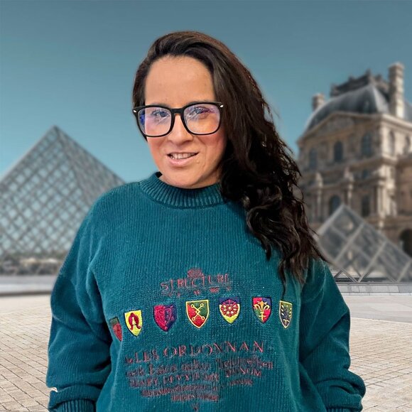 Structure Vintage Knitted Grandpa Sweater Embroidered Mock Neck Pullover Unisex - Picture 5 of 12